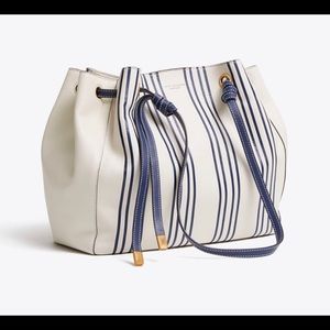 NEW Tory Burch Caroline Striped Leather Tote 54253